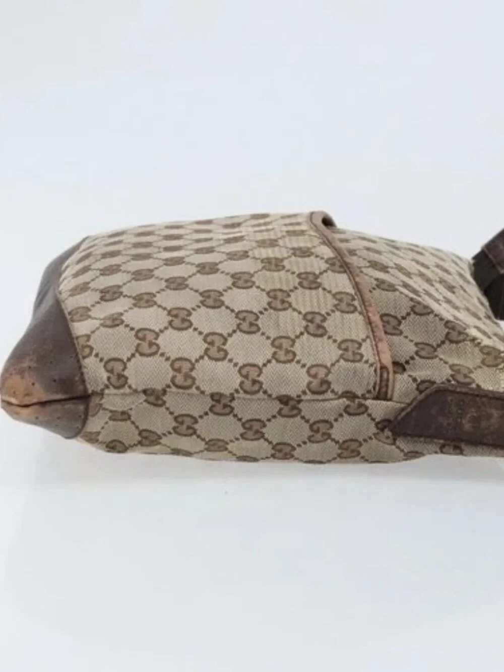 GUCCI GG Canvas Shoulder Bag Beige Silver 145857 Auth ka3527